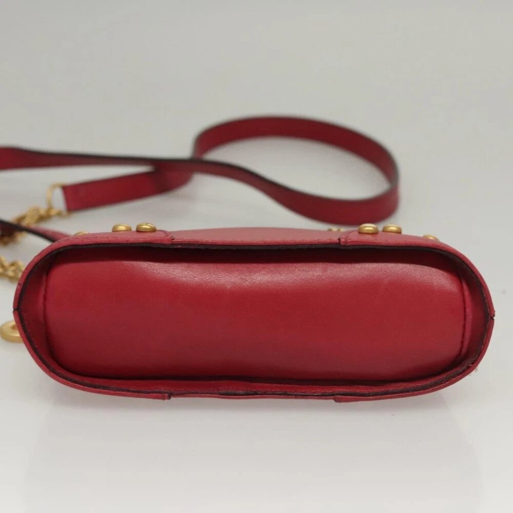 CELINE Chain Shoulder Bag Leather Red Gold Auth 118372 - Picture 9 of 16
